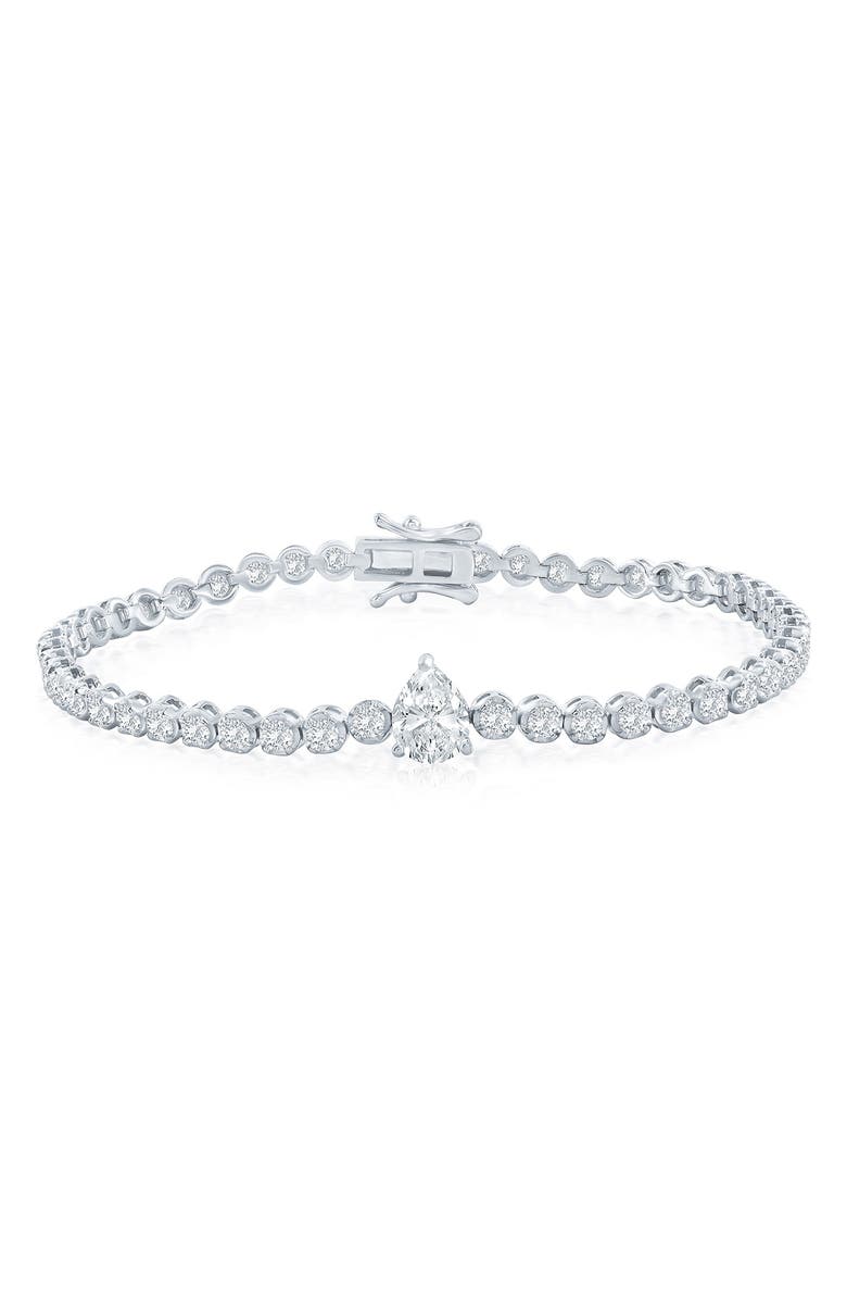 SIMONA Pear & Round Cubic Zirconia Tennis Bracelet, Main, color, Silver