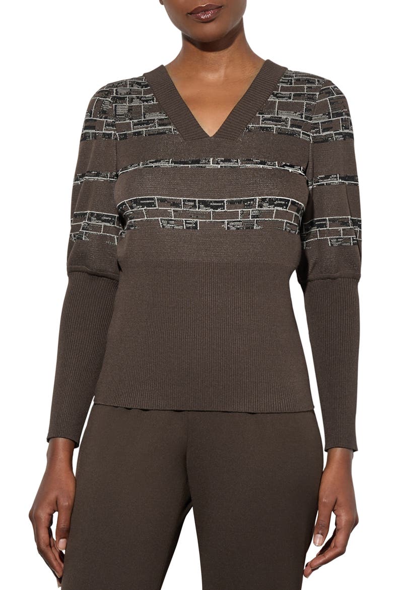 Jacquard Rib Sweater, Main, color, DARK UMBER/LIMESTONE/BLACK