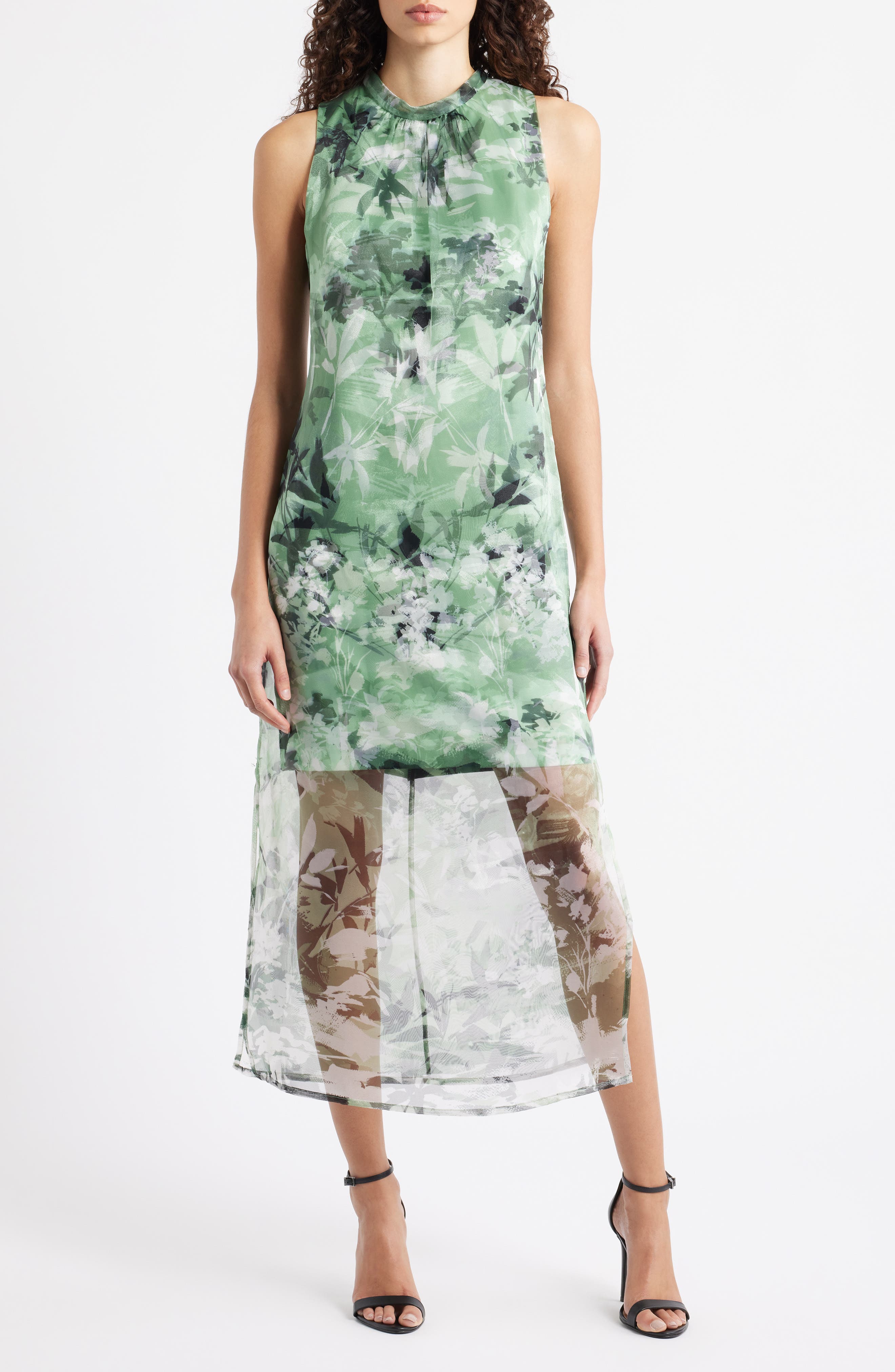 Vince Camuto Floral Semisheer Organza Midi Dress