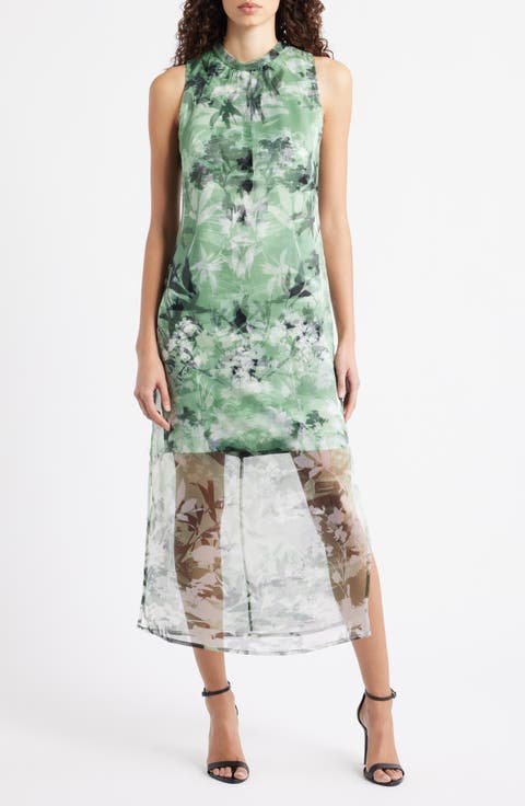 Floral Semisheer Organza Midi Dress