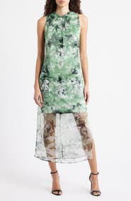 Vince Camuto Floral Semisheer Organza Midi Dress