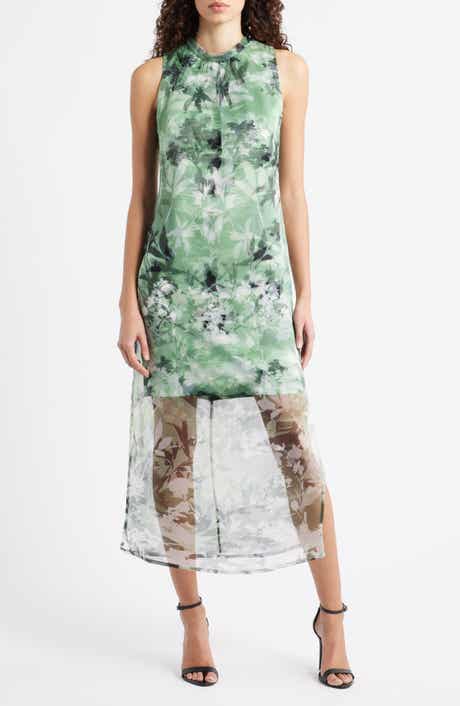 Vince Camuto Floral Semisheer Organza Midi Dress