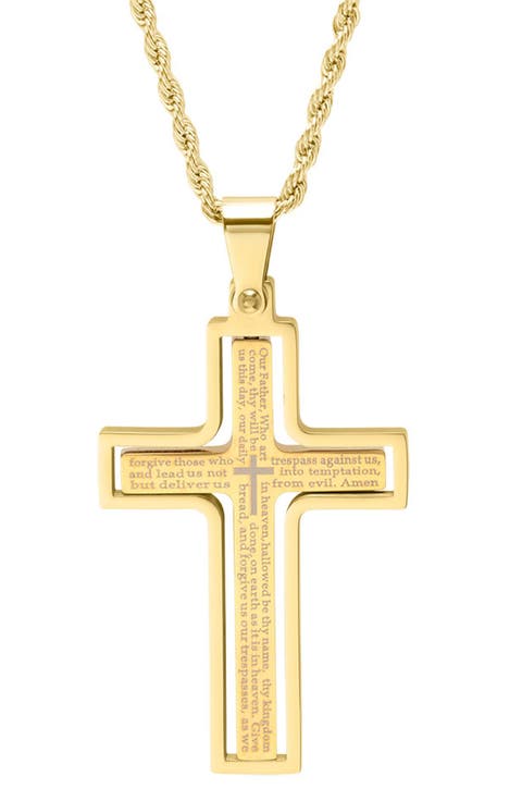Men's Lord's Prayer Cross Pendant Necklace