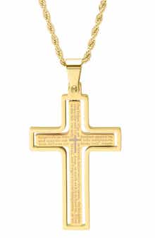 Men's Lord's Prayer Cross Pendant Necklace