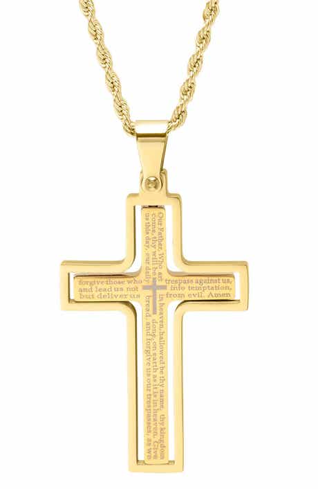 Men's Lord's Prayer Cross Pendant Necklace