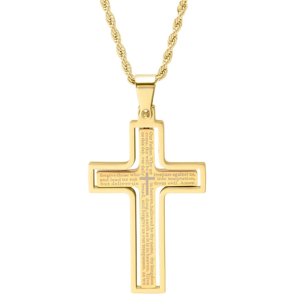 Steeltime Lord's Prayer Cross Pendant Necklace In Gold