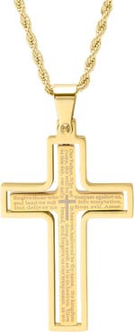 STEELTIME Men's Lord's Prayer Cross Pendant Necklace