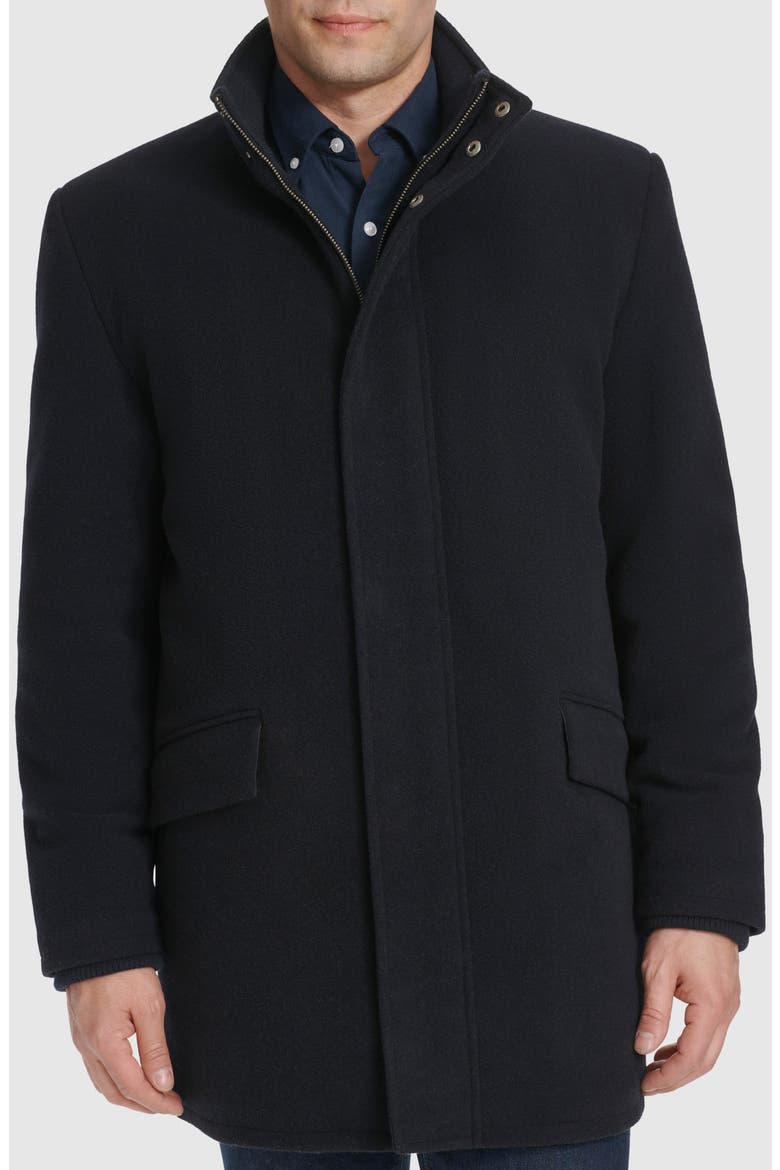 Stand Collar Wool Blend Car Coat, Main, color, NAVY