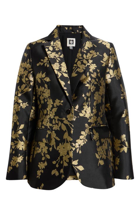 Metallic Floral One Button Blazer