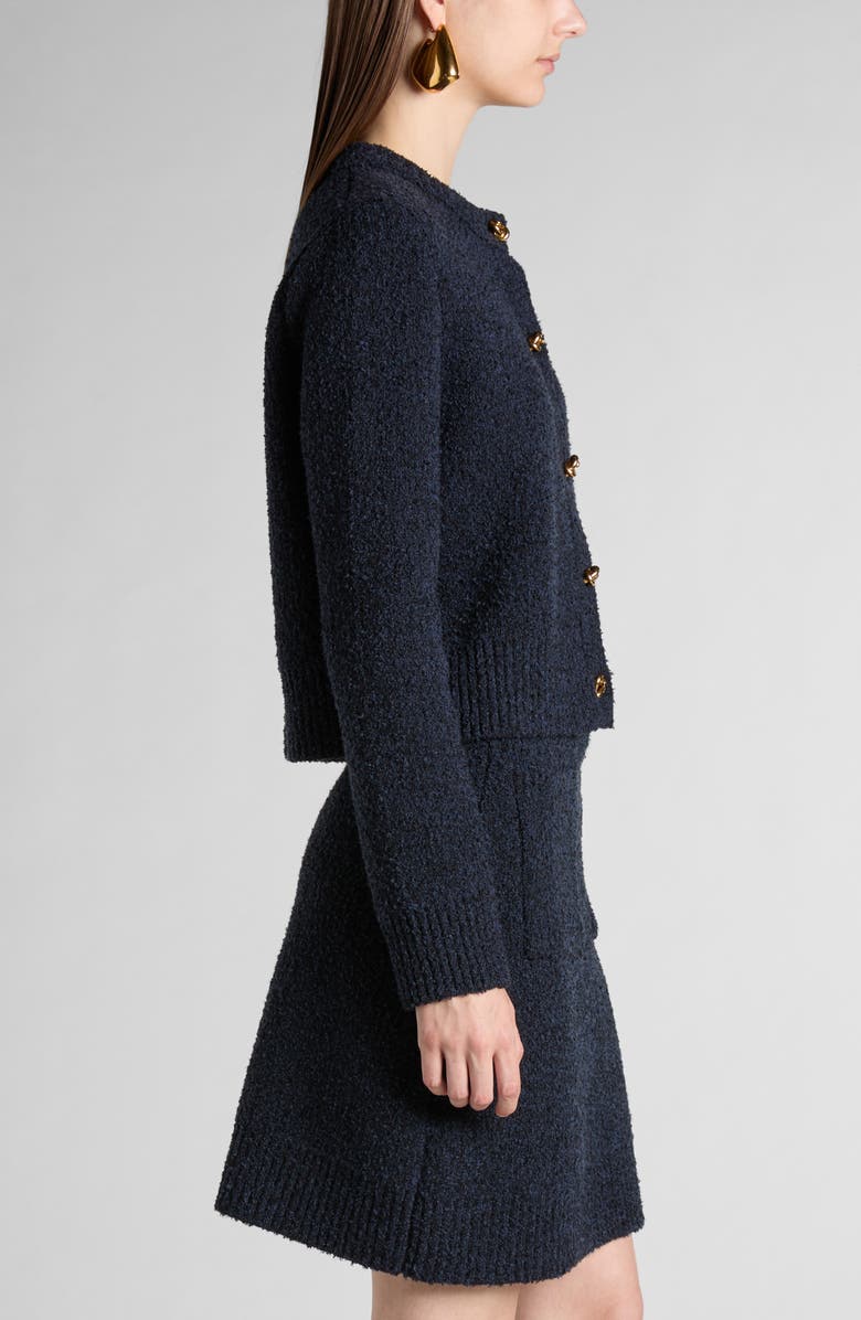 Bottega Veneta Knot Button Bouclé Cardigan, Alternate, color, 4121 Navy
