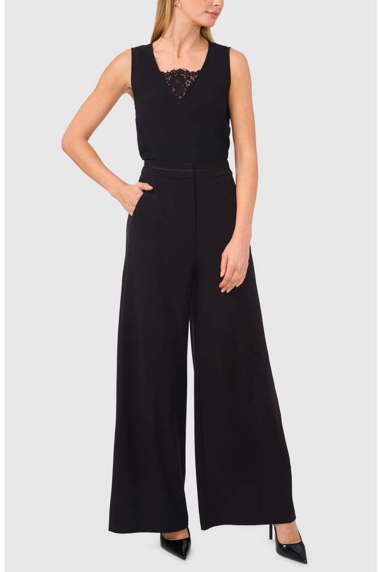 Grosgrain Ribbon Trim Wide Leg Pants, Alternate, color, RICH BLACK 060