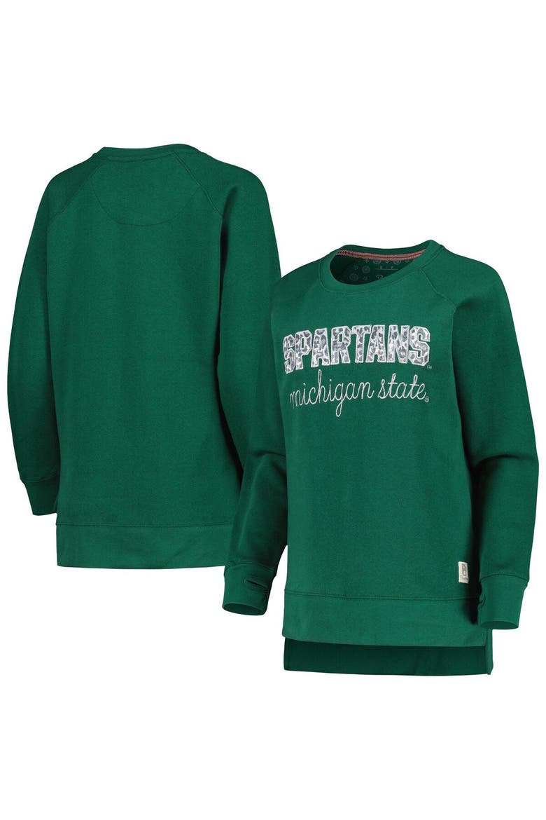 Women's Pressbox Green Michigan State Spartans Steamboat Animal Print Raglan Pullover Sweatshirt, Main, color, Green