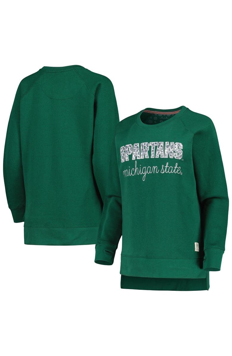 PRESSBOX Women's Pressbox Green Michigan State Spartans Steamboat Animal Print Raglan Pullover Sweatshirt, Main, color, Green