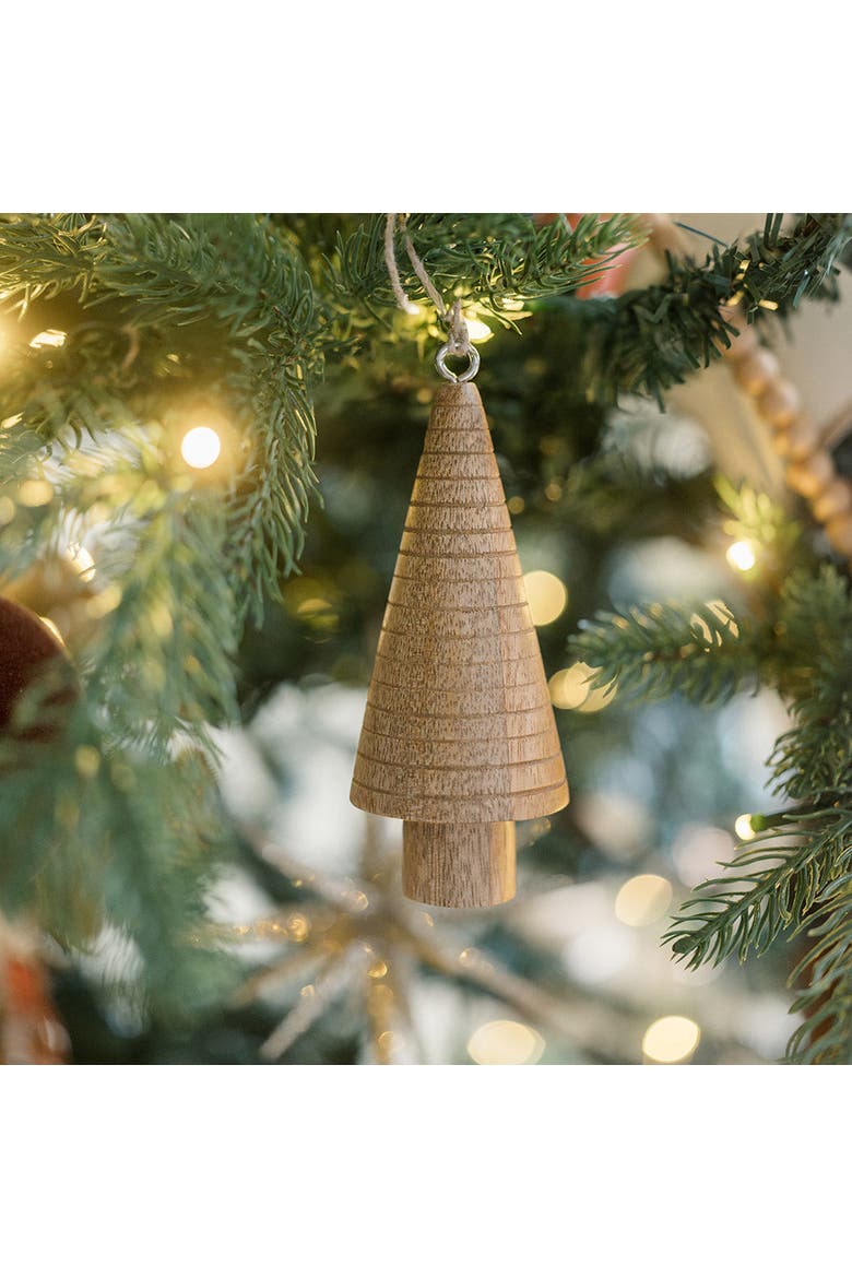 5" Wooden Tree Christmas Ornaments, Alternate, color, Earth tones