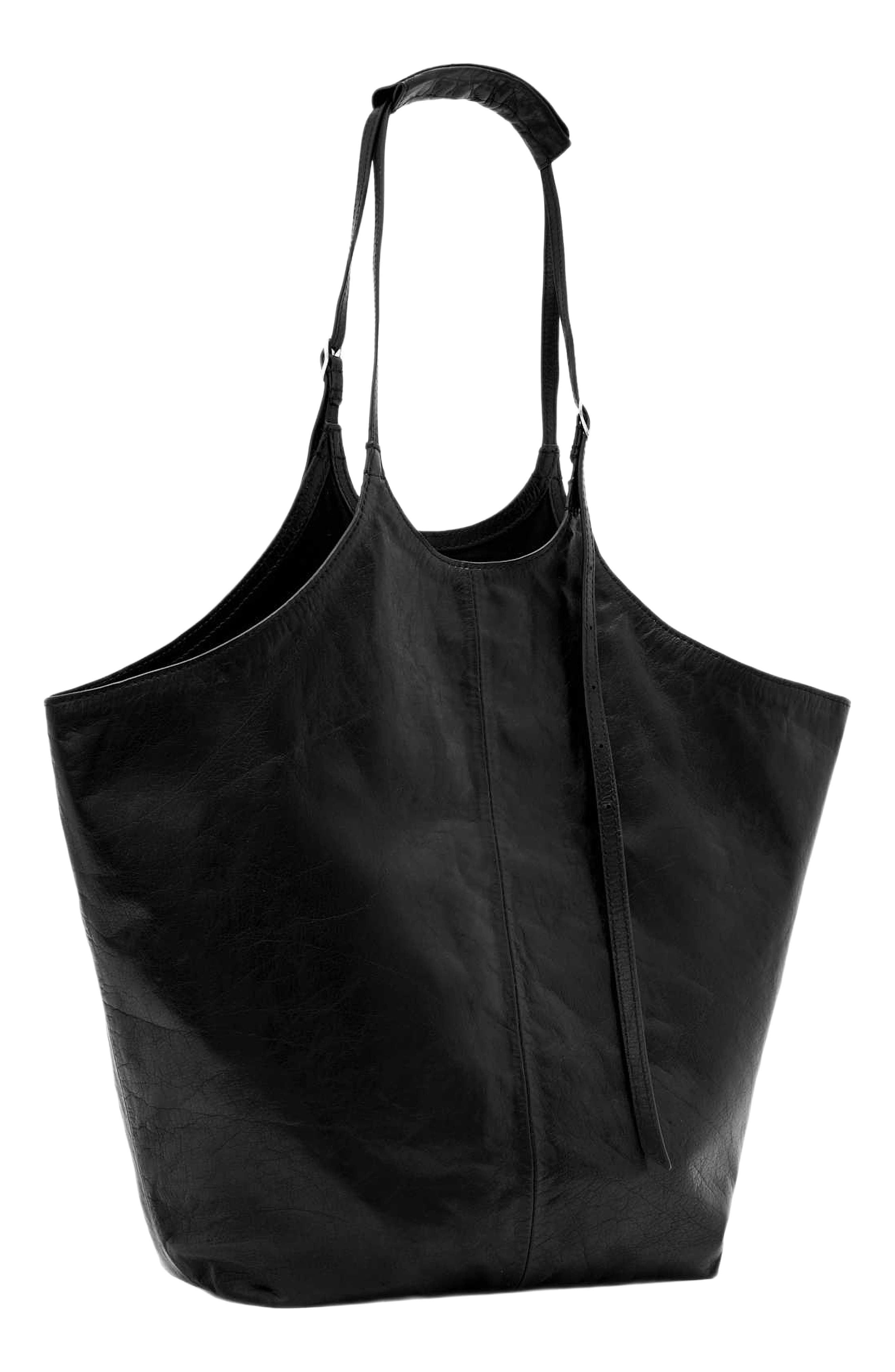 Siloh Overspill Leather Tote, Alternate, color, BLACK