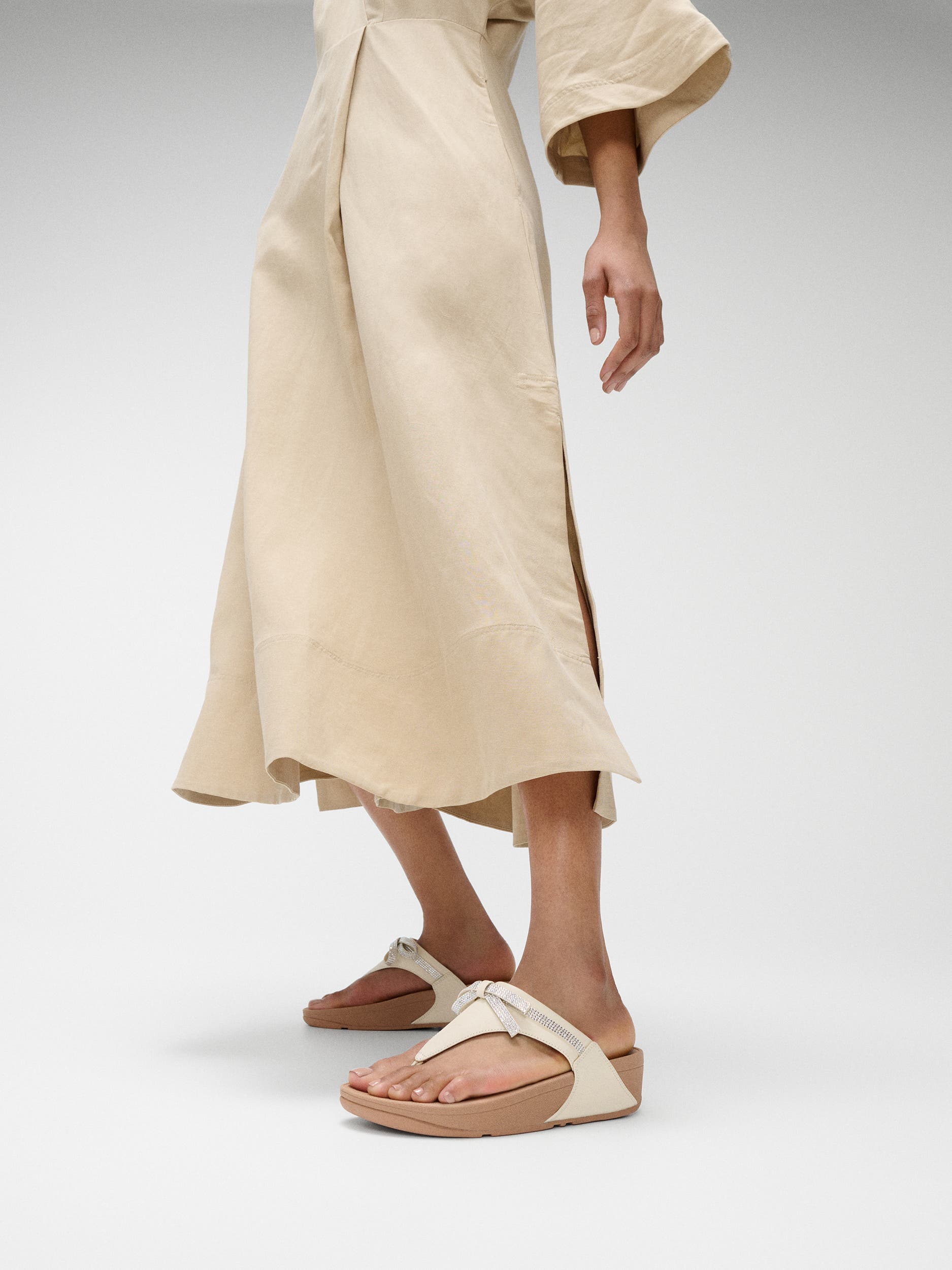 Lulu Glitz Bow Leather Toe Post Sandals, Alternate, color, Paris Beige