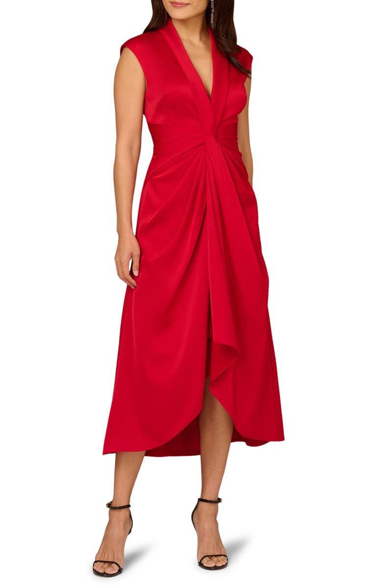 Aidan Mattox Crepe Back Satin Midi Dress, Main, color, Red