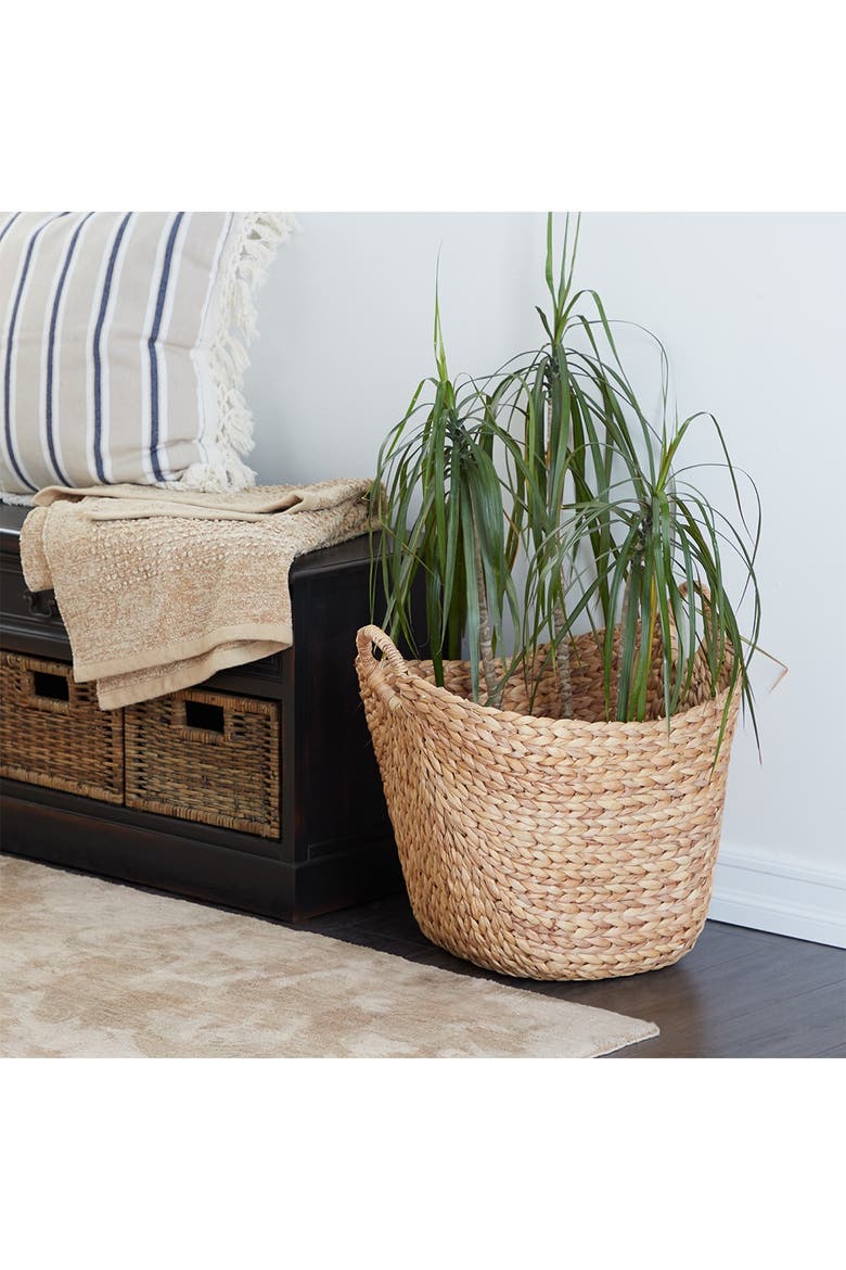 Brown Seagrass Contemporary Storage Basket with Ring Handles, Alternate, color, BROWN