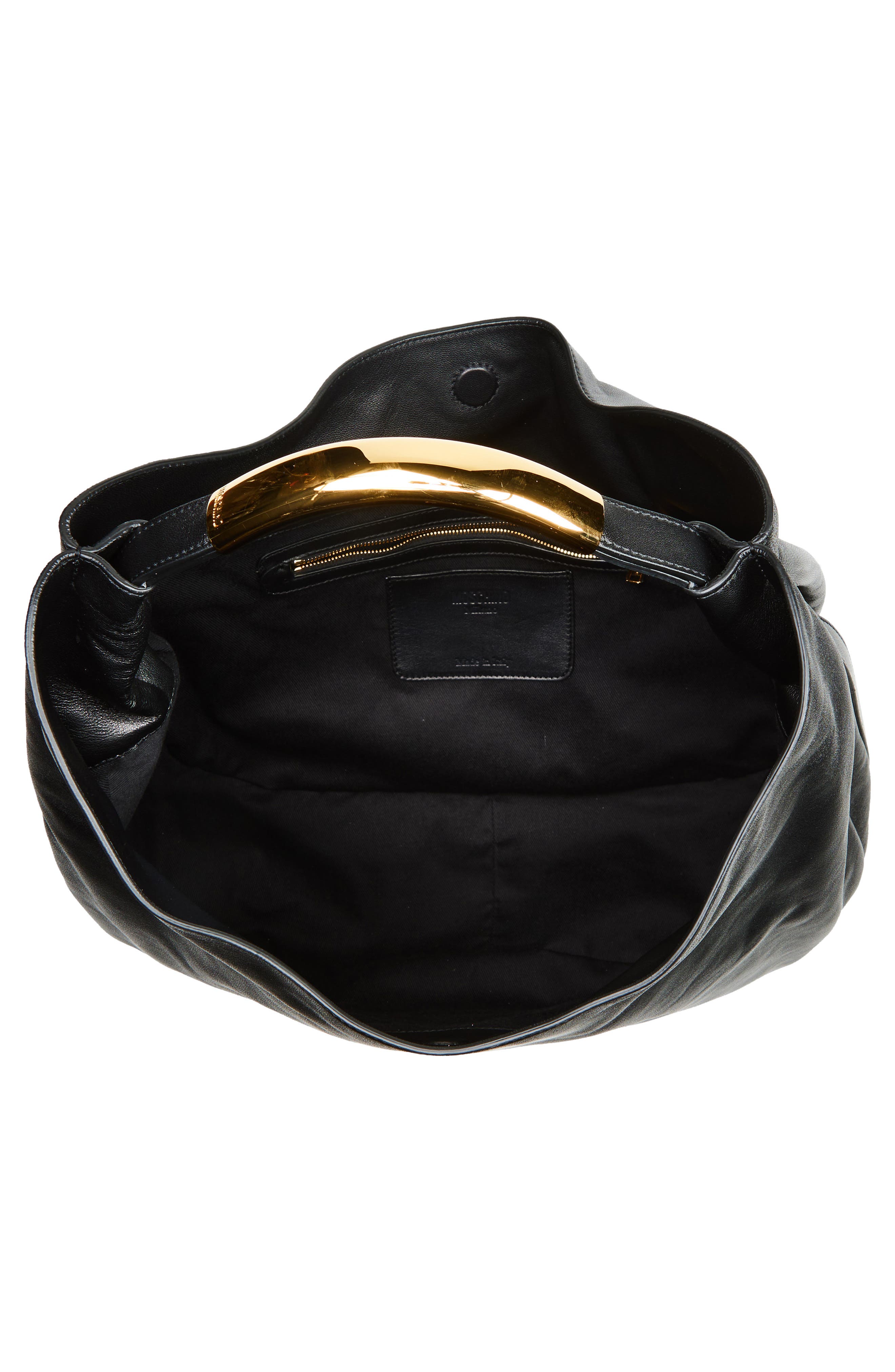 Moschino Handle Me Leather Hobo Bag, Alternate, color, Black