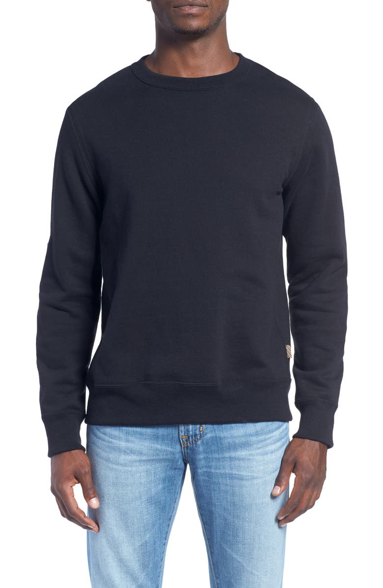 Billy Reid Dover Crewneck Sweatshirt with Leather Elbow Patches, Main, color, Dk Midnight
