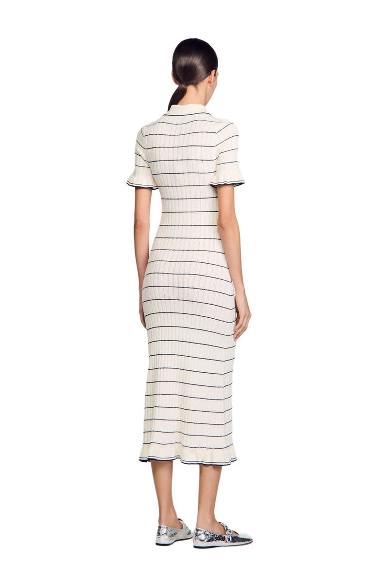 SANDRO Knitted midi dress with polo neck, Alternate, color, Ecru