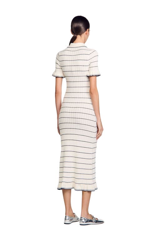 Sandro Danielle Striped Knit Maxi Shirtdress In Ecru
