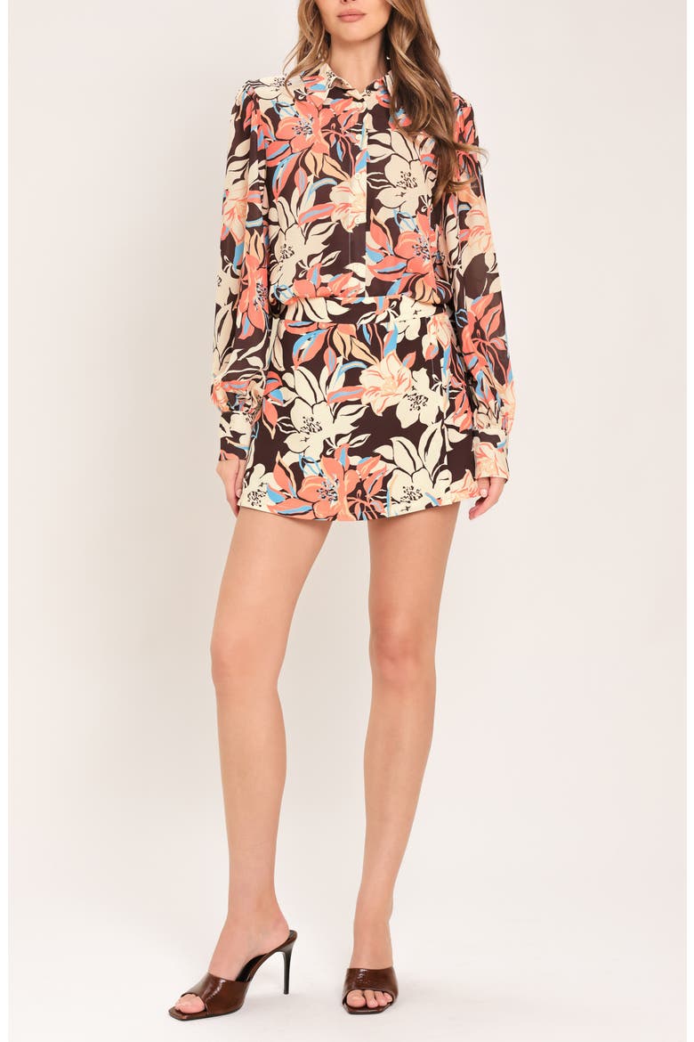 Floral Button Front Shirt, Alternate, color, DARK BROWN