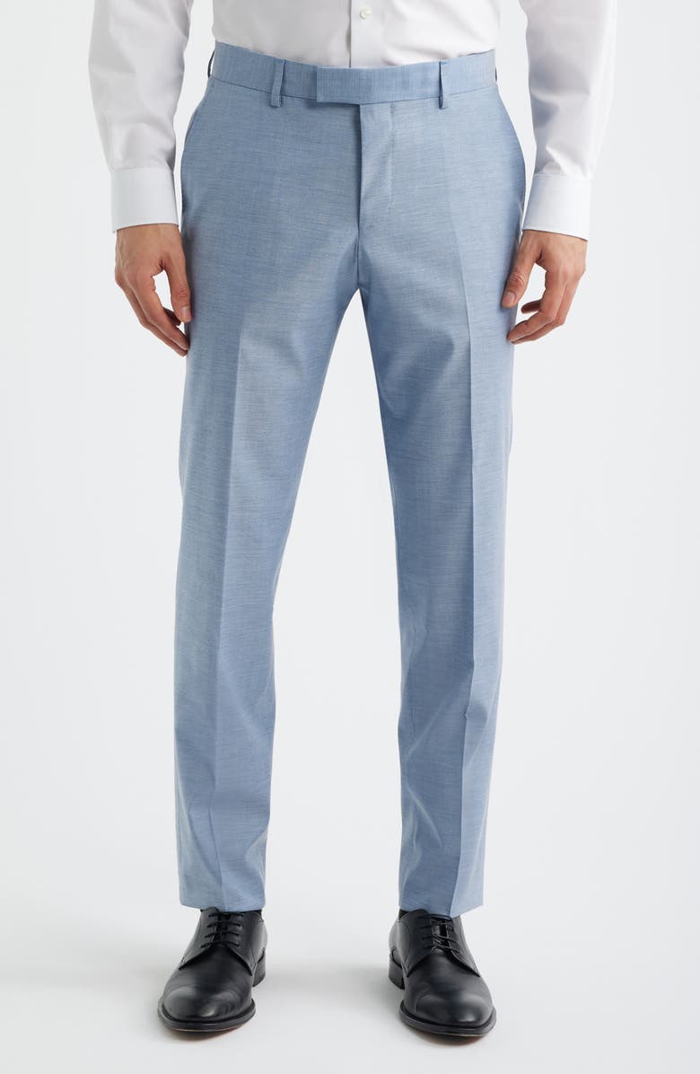 BOSS Huge Slim Fit Peak Lapel Wool Blend Mélange Suit, Alternate, color, Light Blue