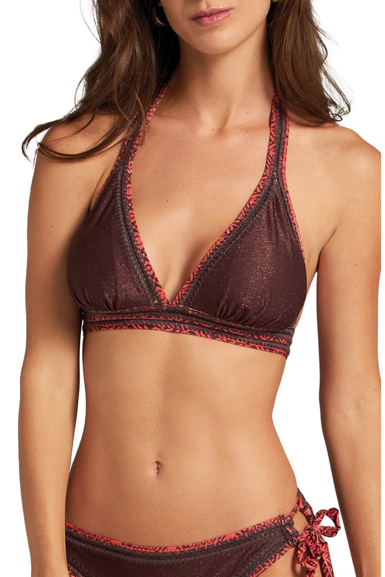 Reversible Banded Halter Bikini Top, Main, color, BROWN MULTI