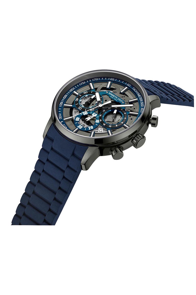 Dress Sport Chronograph Silicone Strap Watch, 44mm, Alternate, color, BLUE