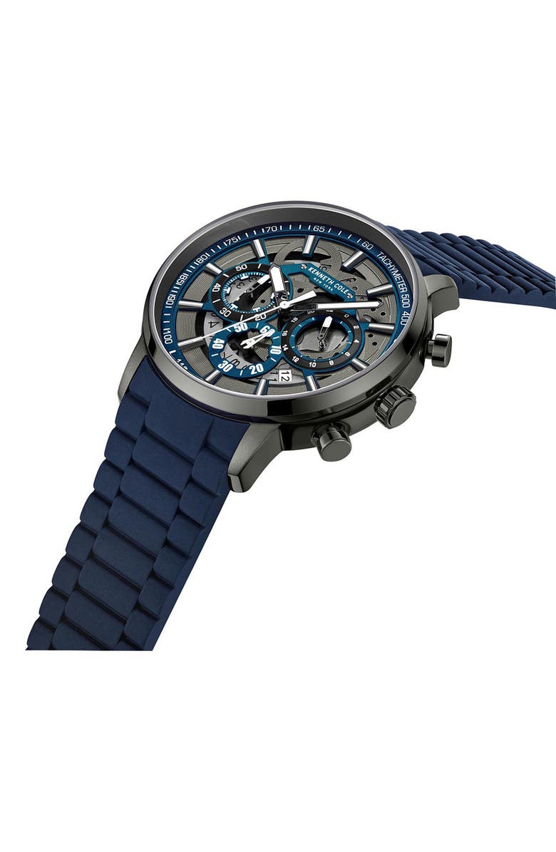 Kenneth Cole Dress Sport Chronograph Silicone Strap Watch, 44mm, Alternate, color, 