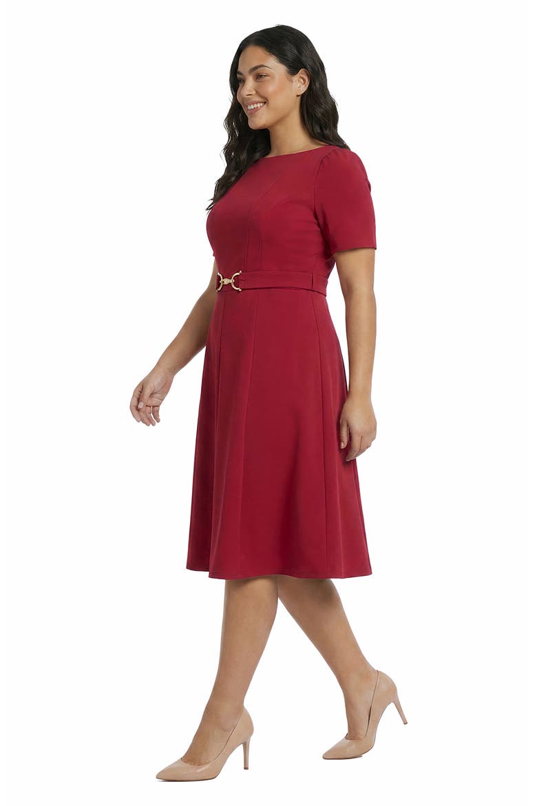 Buckle Tab Fit Flare Midi Dress, Alternate, color, RED DHALIA