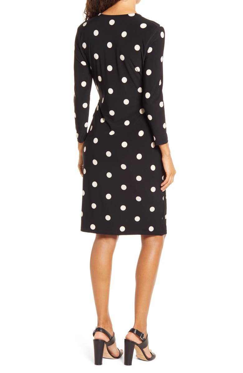 Anne Klein Polka Dot Bracelet Sleeve Wrap Dress, Alternate, color, Anne Black/ Anne White
