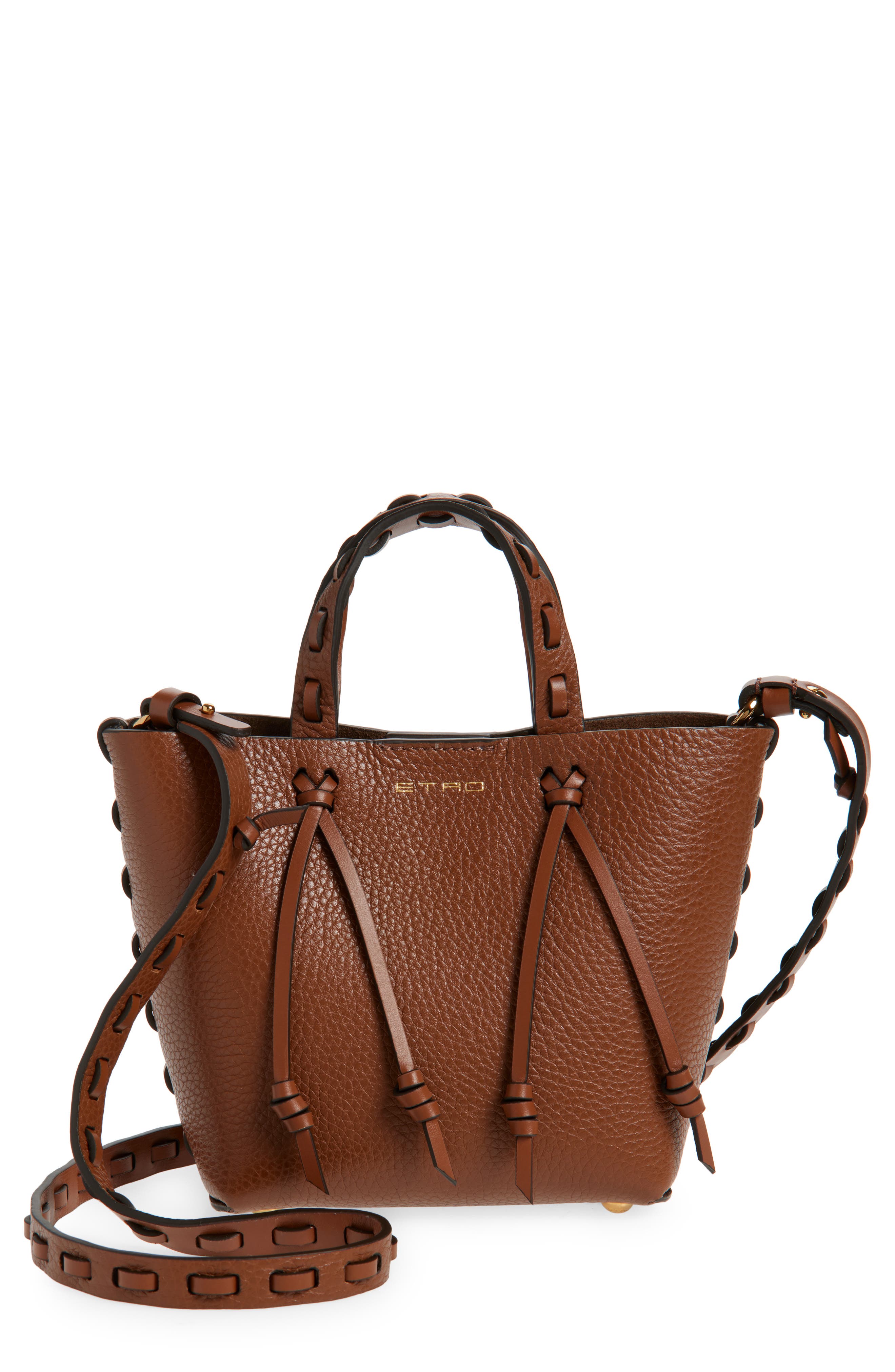 Etro Shopping Essential Leather Tote, Main, color, M1384 Burnt