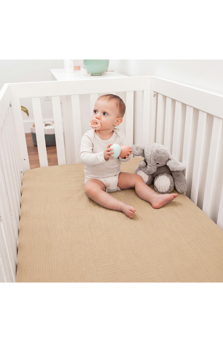 Comfy Cubs Muslin Fitted Crib Sheet - Pack of 2, Alternate, color, Cedar And Cream