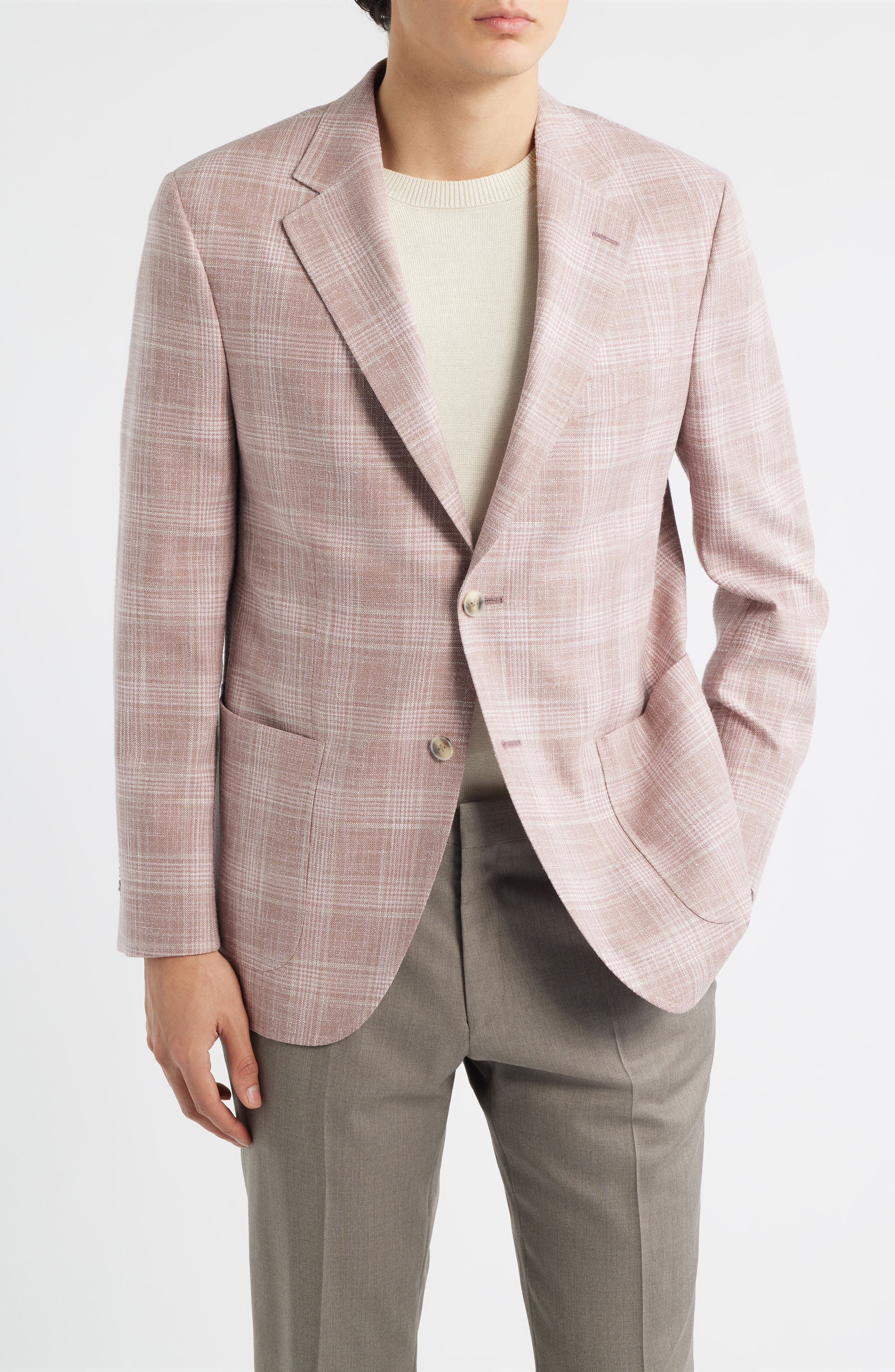 Hyperlight Soft Pink Plaid Wool & Silk Blend Sport Coat