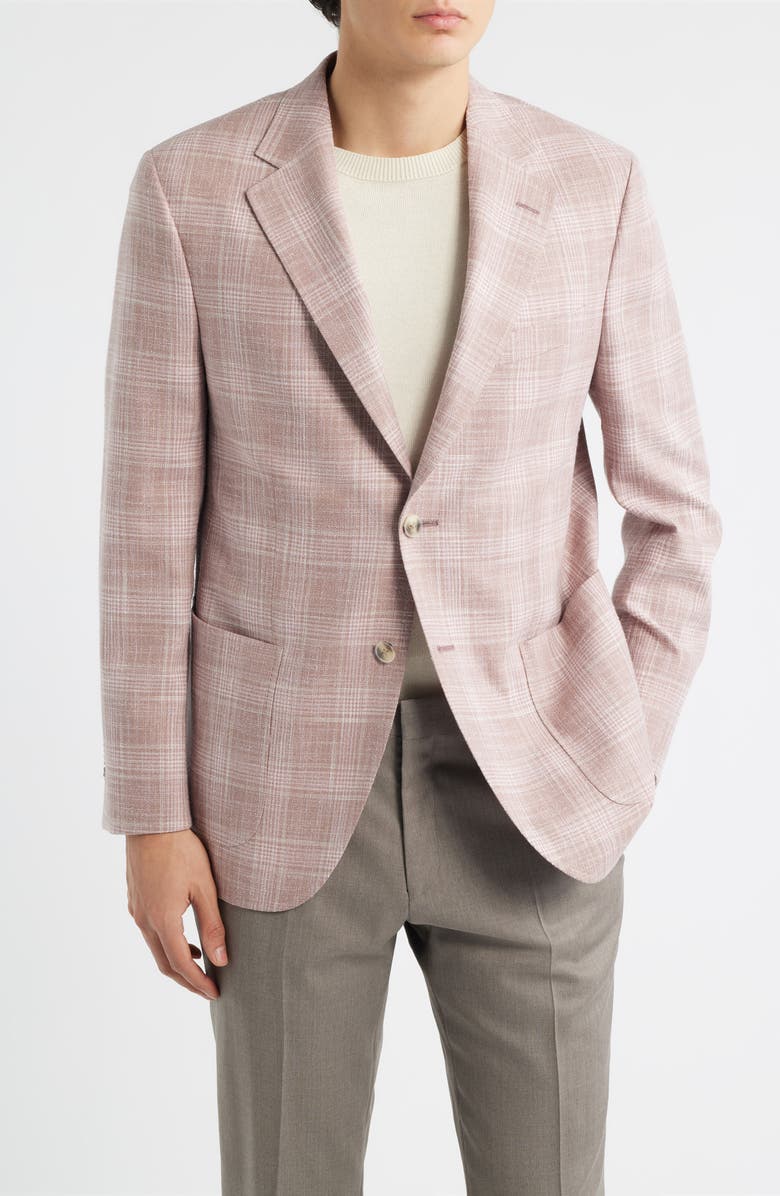Peter Millar Hyperlight Soft Pink Plaid Wool & Silk Blend Sport Coat, Main, color, Pink