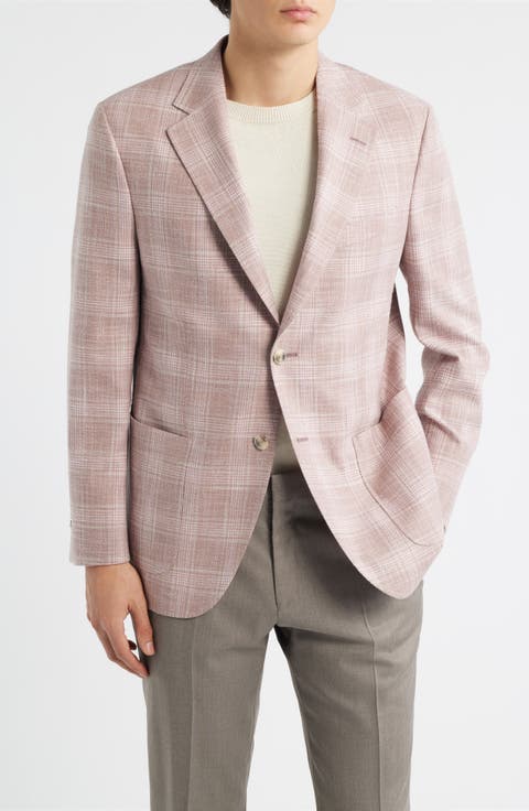 Hyperlight Soft Pink Plaid Wool & Silk Blend Sport Coat (Regular & Big)