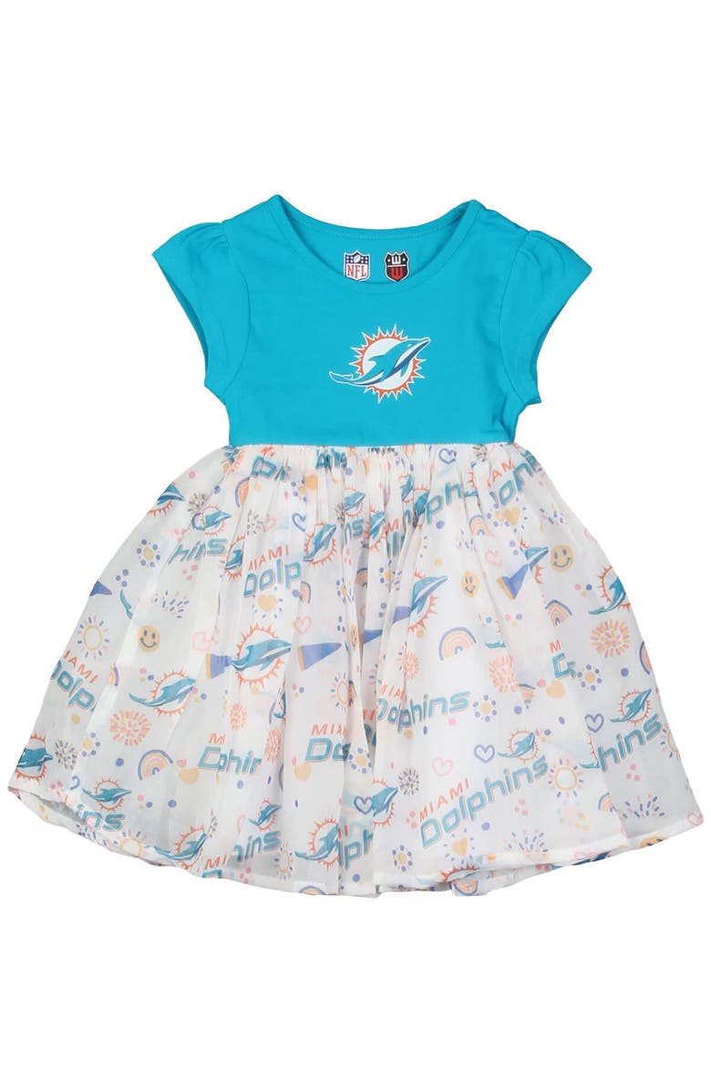Wes & Willy Girls Toddler Wes & Willy Aqua Miami Dolphins Princess Dress, Alternate, color, 