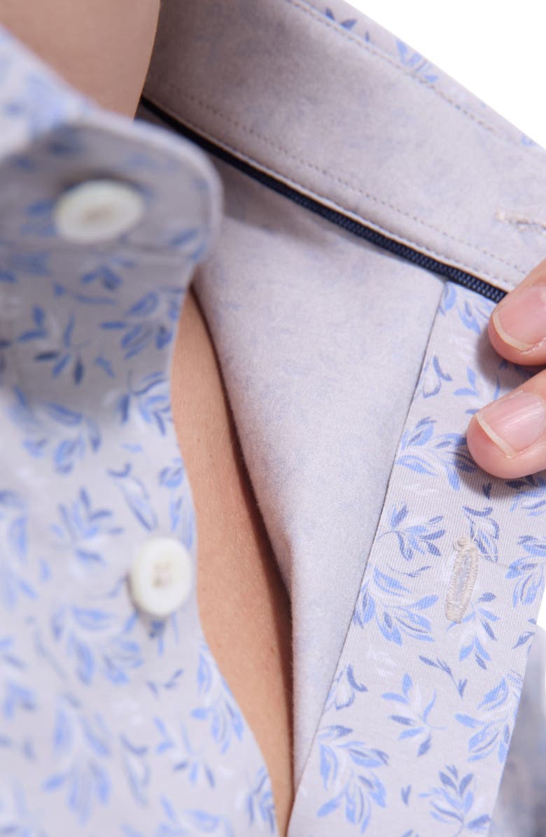 Bugatchi Jimmy OoohCotton<sup>®</sup> Floral Button-Up Shirt, Alternate, color, Blue/Sand