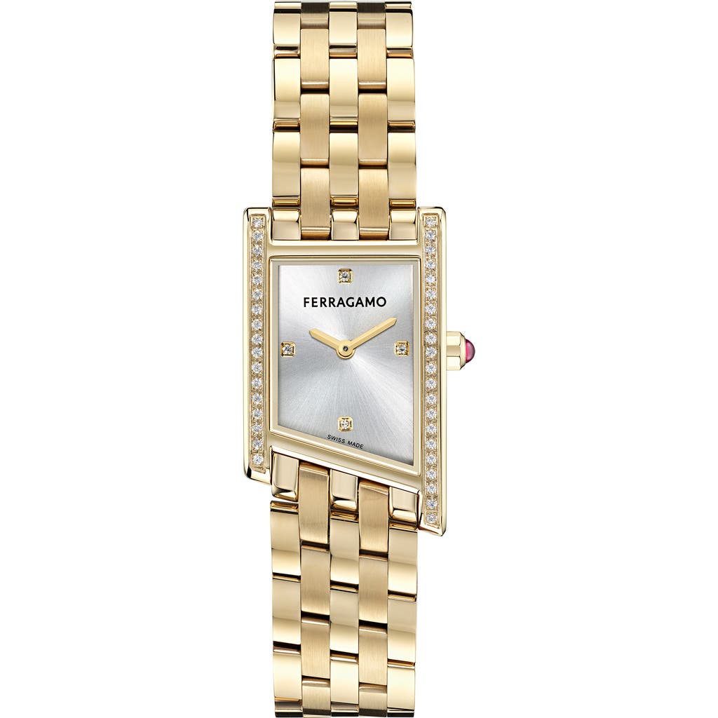 Ferragamo Women's Swiss Asymetrique Diamond Accent Gold Ion Plated Bracelet Watch 22x36mm In Ip Yellow Gold