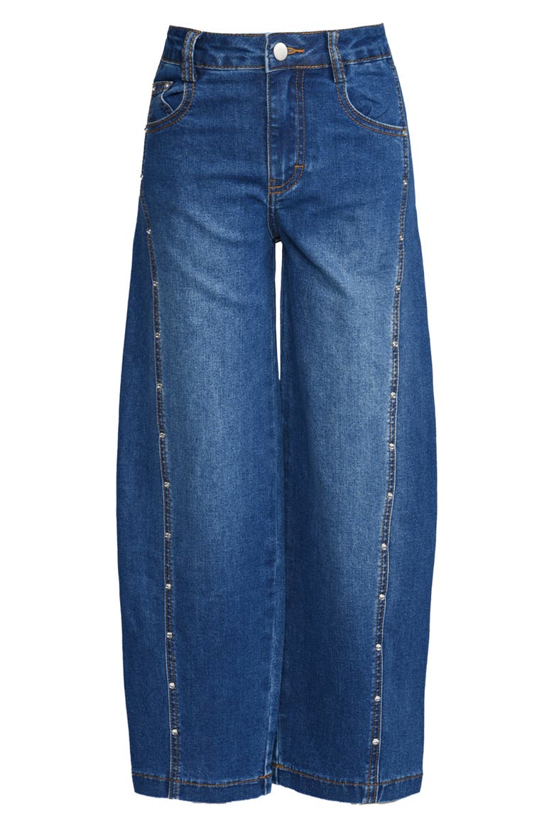 Kids' Studded Outseam Barrel Leg Jeans, Main, color, INDIGO SILVER STUD