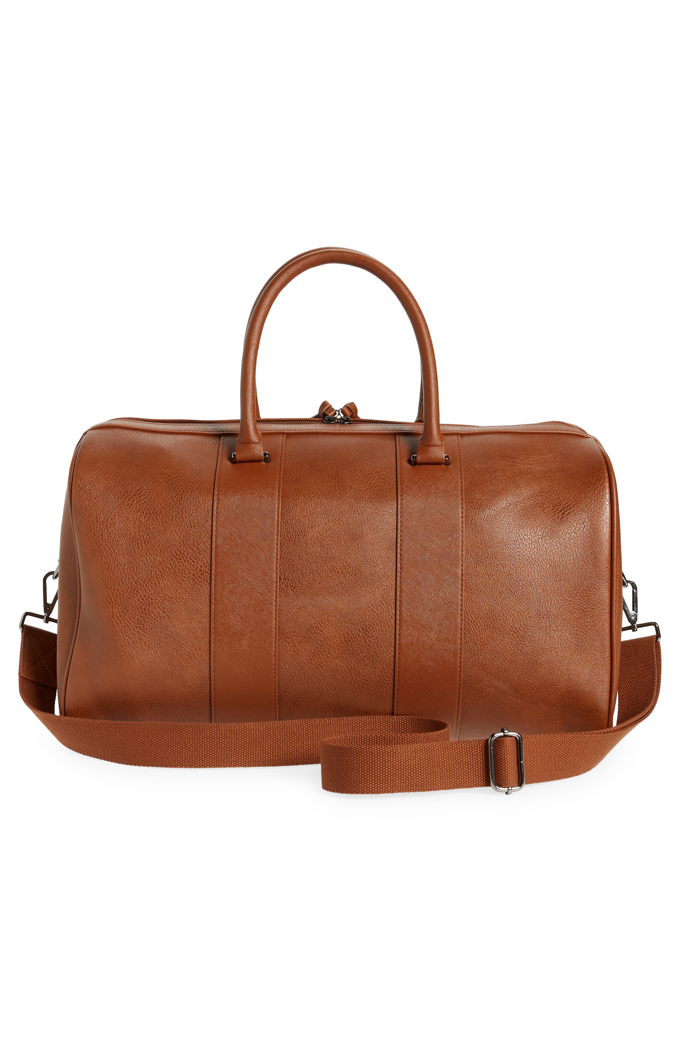 Everyday Stripe Faux Leather Holdall Bag, Alternate, color, TAN