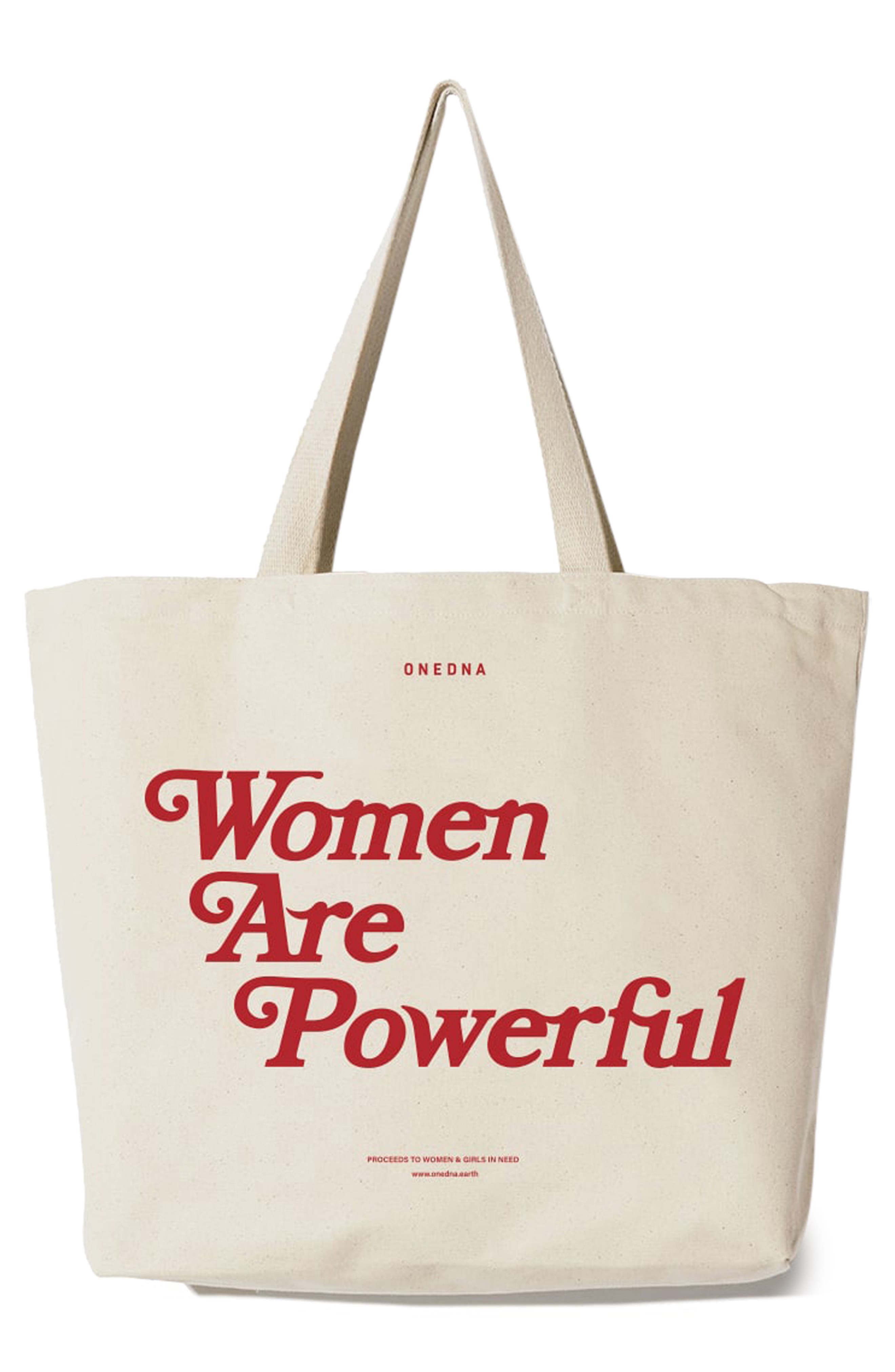One DNA Women are Powerful Graphic Canvas Tote, Main, color, 