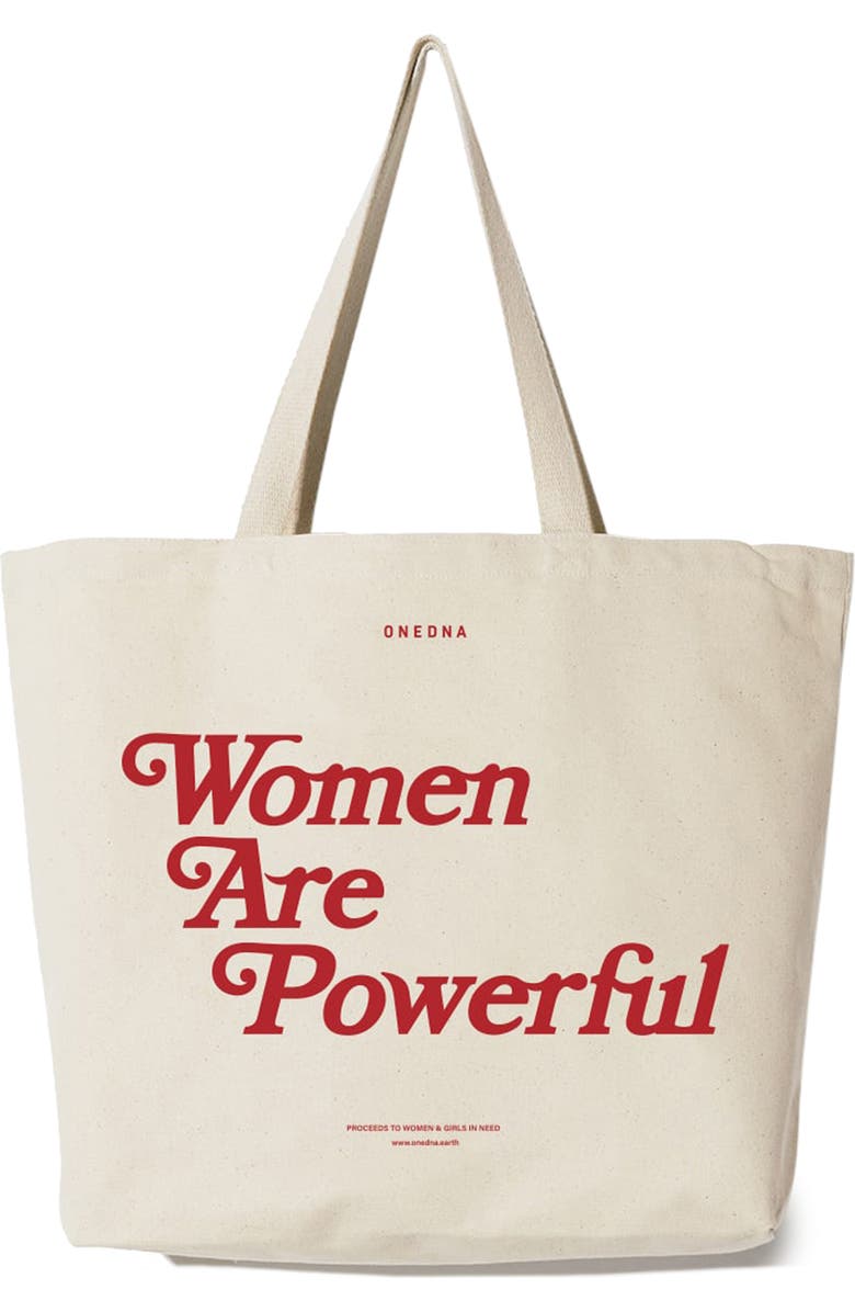 One DNA Women are Powerful Graphic Canvas Tote, Main, color,