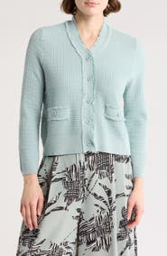 Adrianna Papell Frayed Waffle Knit Cardigan