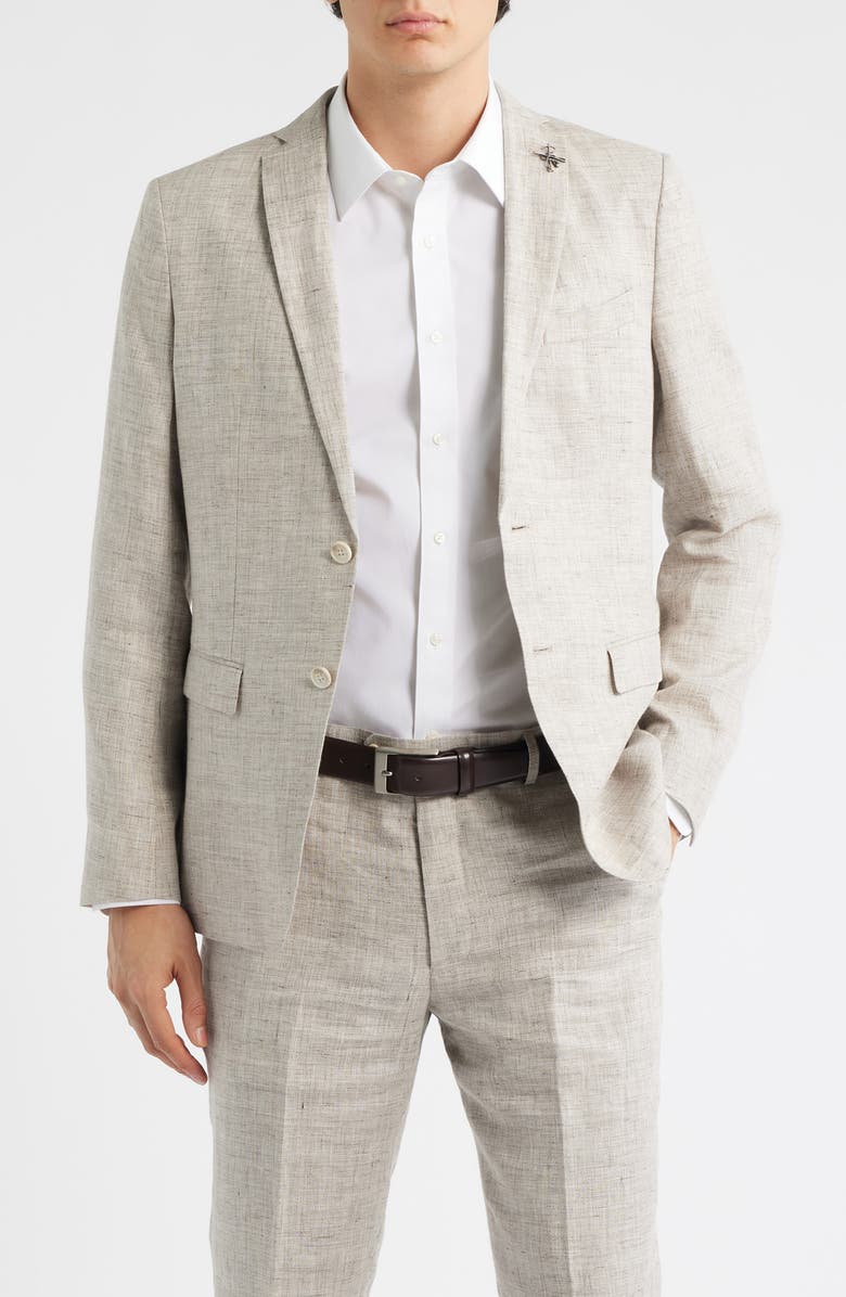 John Varvatos Star USA Varick Slim Fit Tan Slub Linen Suit, Alternate, color, Oatmeal