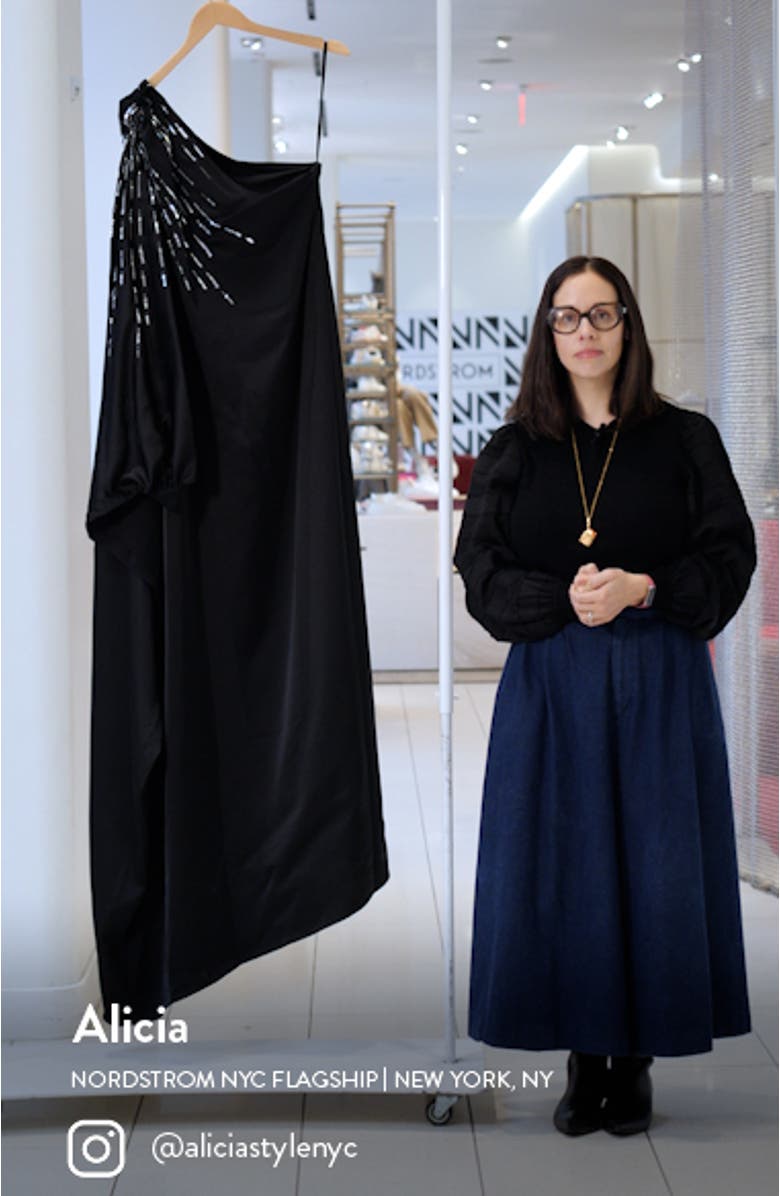 Chaya Beaded One-Shoulder Satin Gown, sales video thumbnail