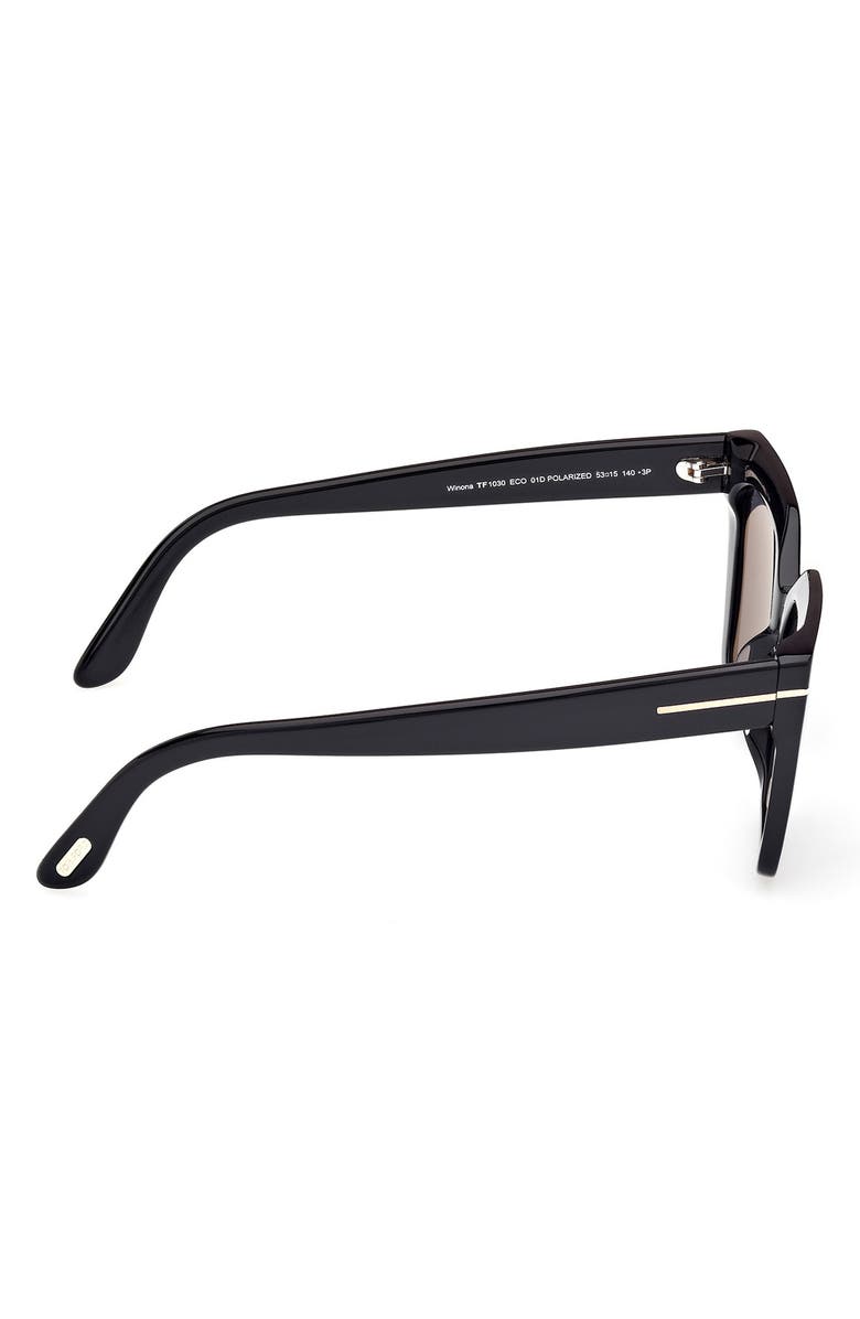 TOM FORD Winona 53mm Polarized Cat Eye Sunglasses, Alternate, color, Black Eco / T Logo