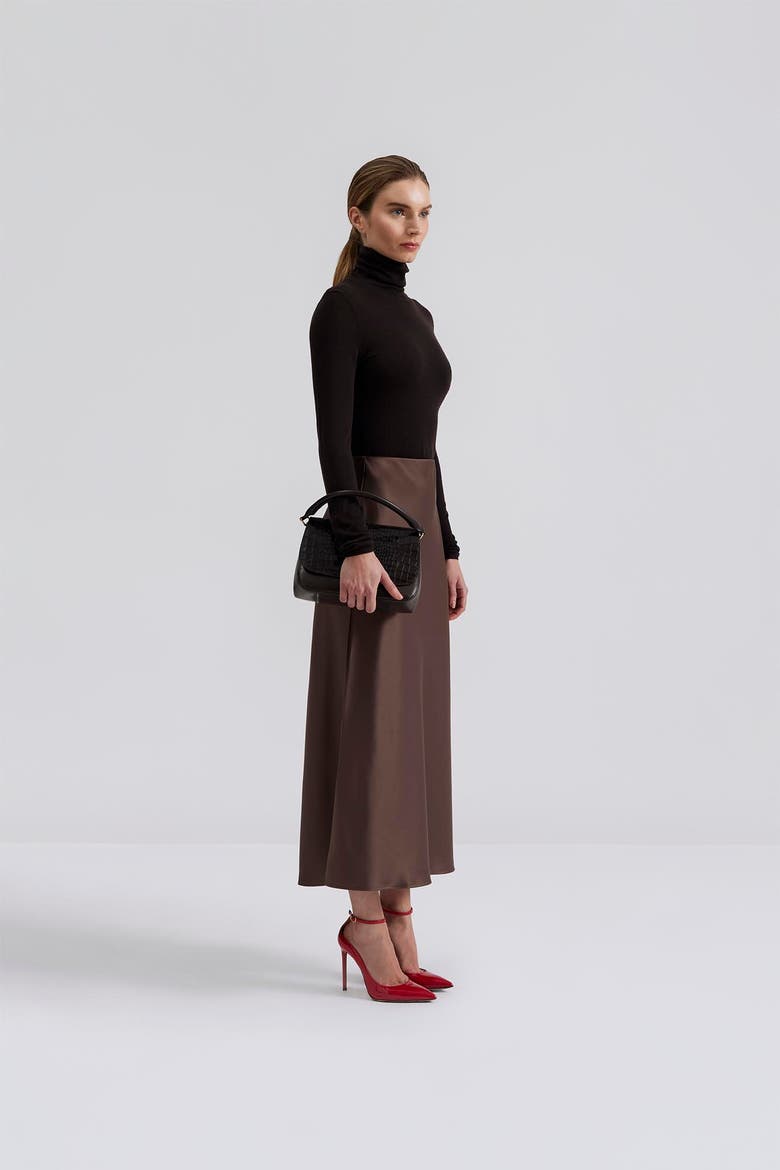 Aubree Satin Midi Skirt, Alternate, color, Chocolate